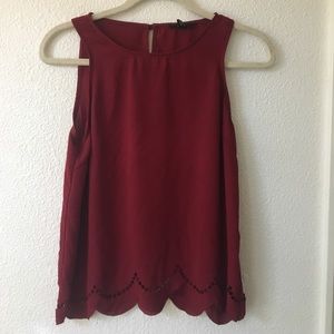 Red Sleeveless Scalloped Top